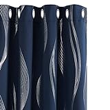 Deconovo Cortinas Opacas Diseño Líneas Onduladas Plateadas para habitación con Ojales 2 Piezas 117 x 183 cm Azul Marino
